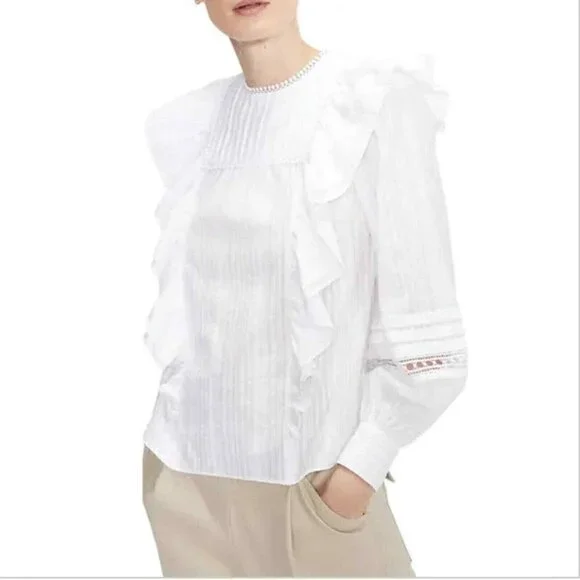 Ted Baker BNWOT white blouse "Silais" double frill sz 4 (US Large) long sleeve - Picture 1 of 8
